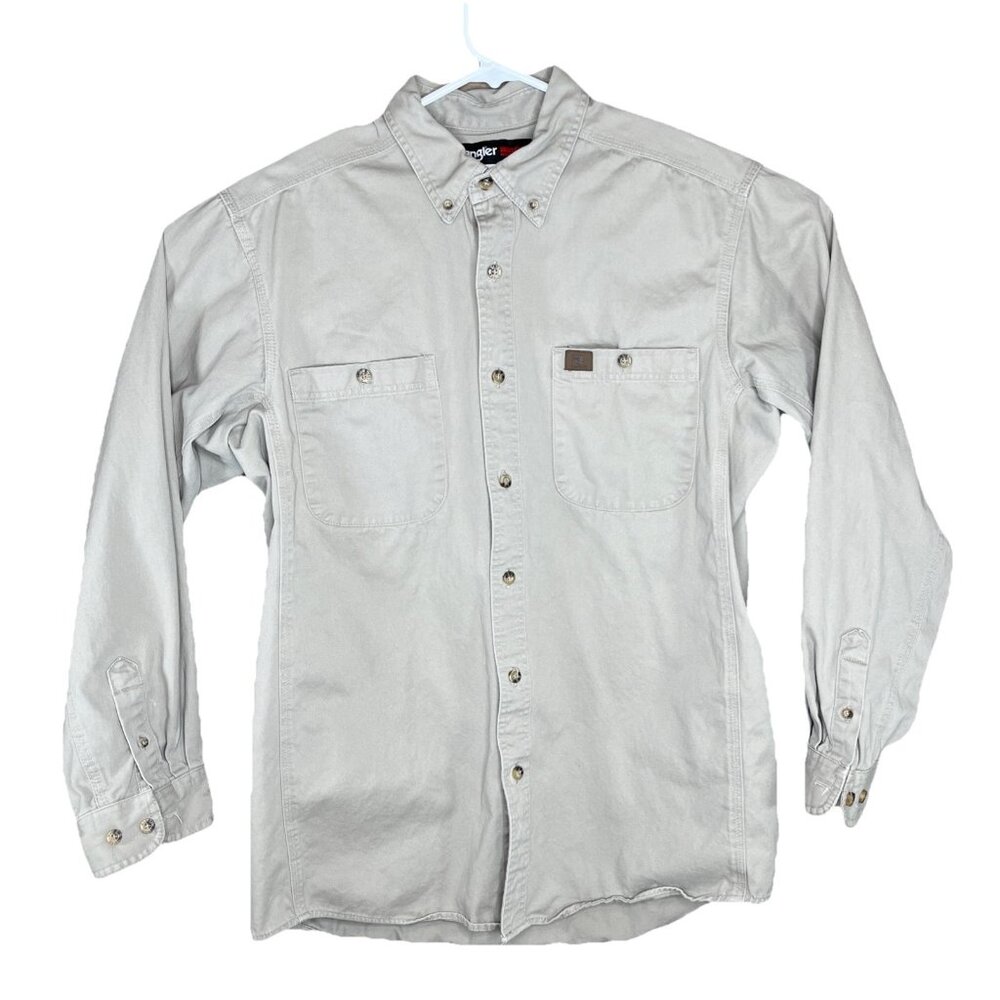 Wrangler Riggs Workwear Button Down Shirt Mens Large Button Up Pocket Tan Sand